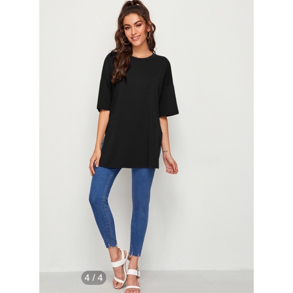 🎉 3/$20 👯♀️Host Pick⚡️Shein Drop Shoulder Slit Side Longline Tee - Picture 4 of 9